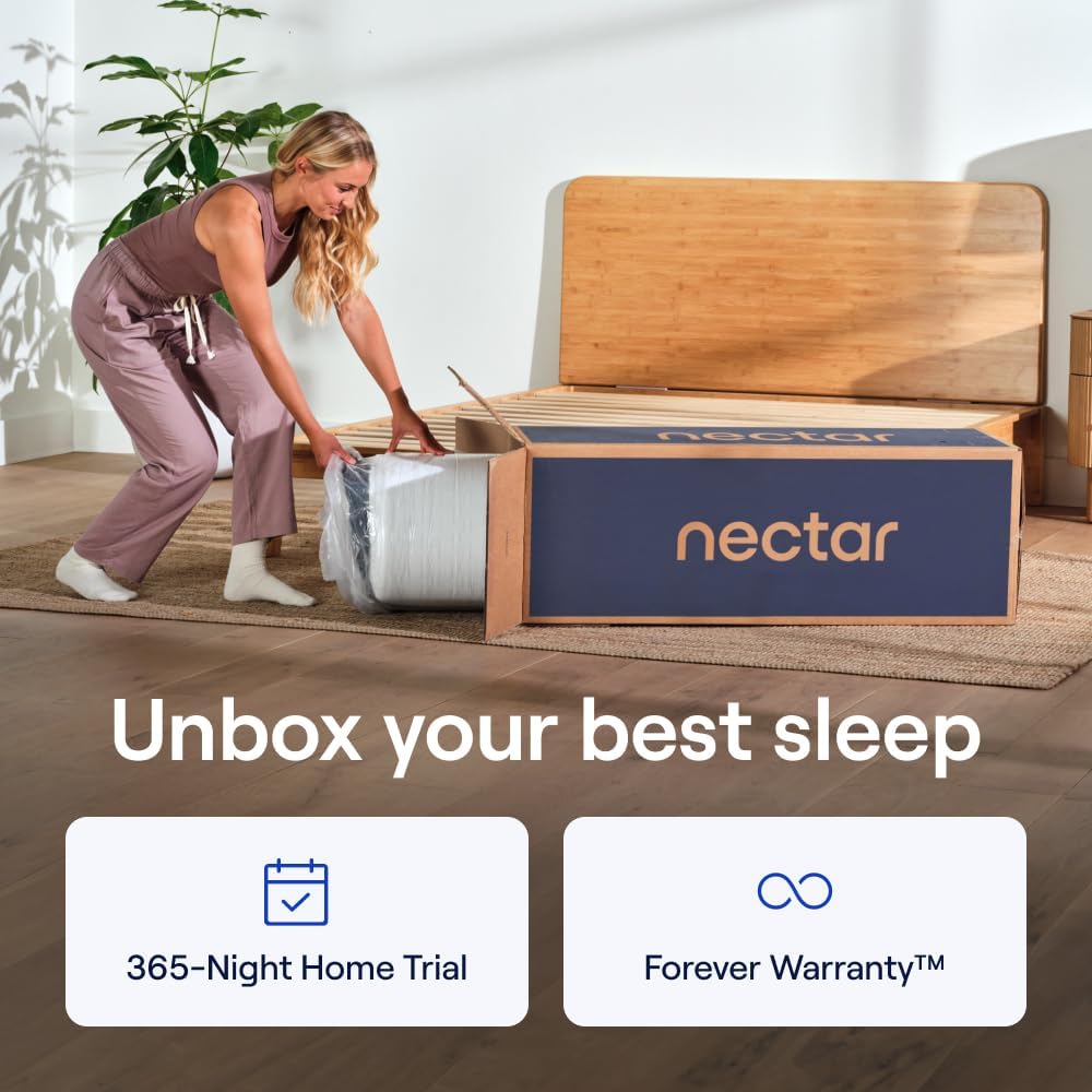Nectar Luxe Hybrid 14” Queen Mattress - Medium Firm - Memory Foam & Innerspring Coils - Cooling Fibers - 3” Pressure Relief Layer - Mattress in a Box - 365-Night Trial & Forever Warranty