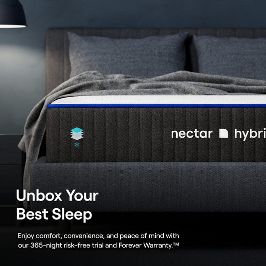 Nectar Premier Hybrid 13” King Mattress - Medium Firm - Memory Foam & Innerspring Coils - Cooling Upgrade - 2” Pressure Relief Layer - Mattress in a Box - 365-Night Trial & Forever Warranty