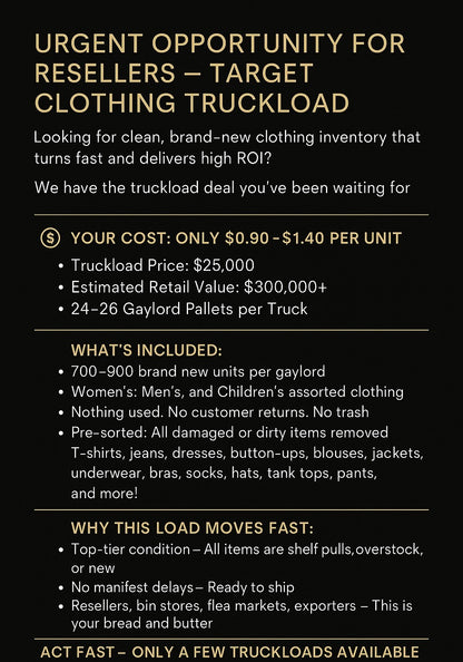 TARGET CLOTHING TRUCKLOAD DEAL – DIRECT FROM U.S. DISTRIBUTORS