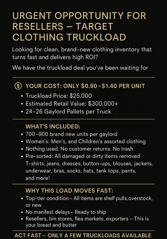 TARGET CLOTHING TRUCKLOAD DEAL – DIRECT FROM U.S. DISTRIBUTORS